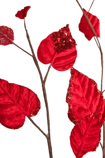 Red Velvet Hanging Leaf Sprig