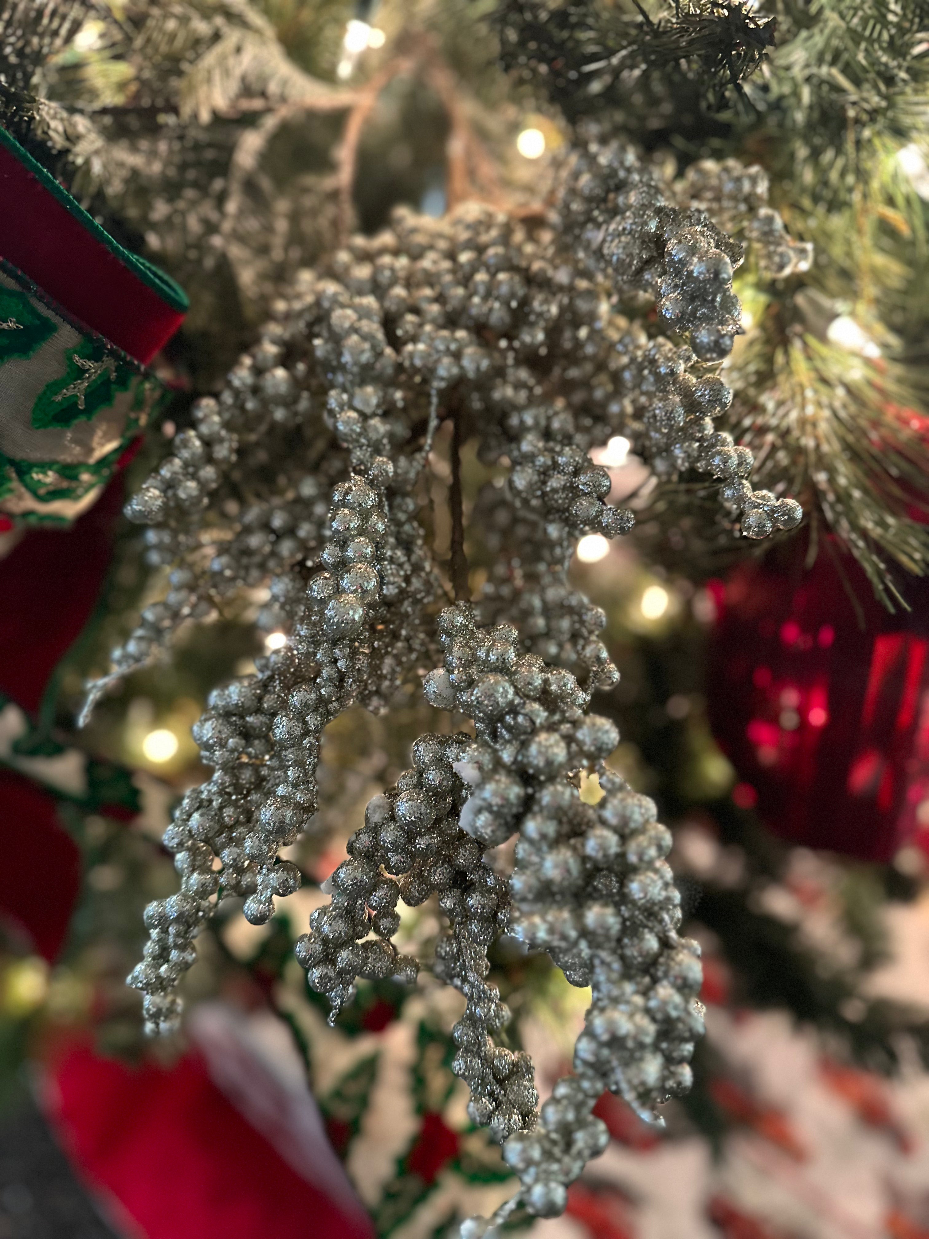 Platinum Berry Cluster Glitter Sprig