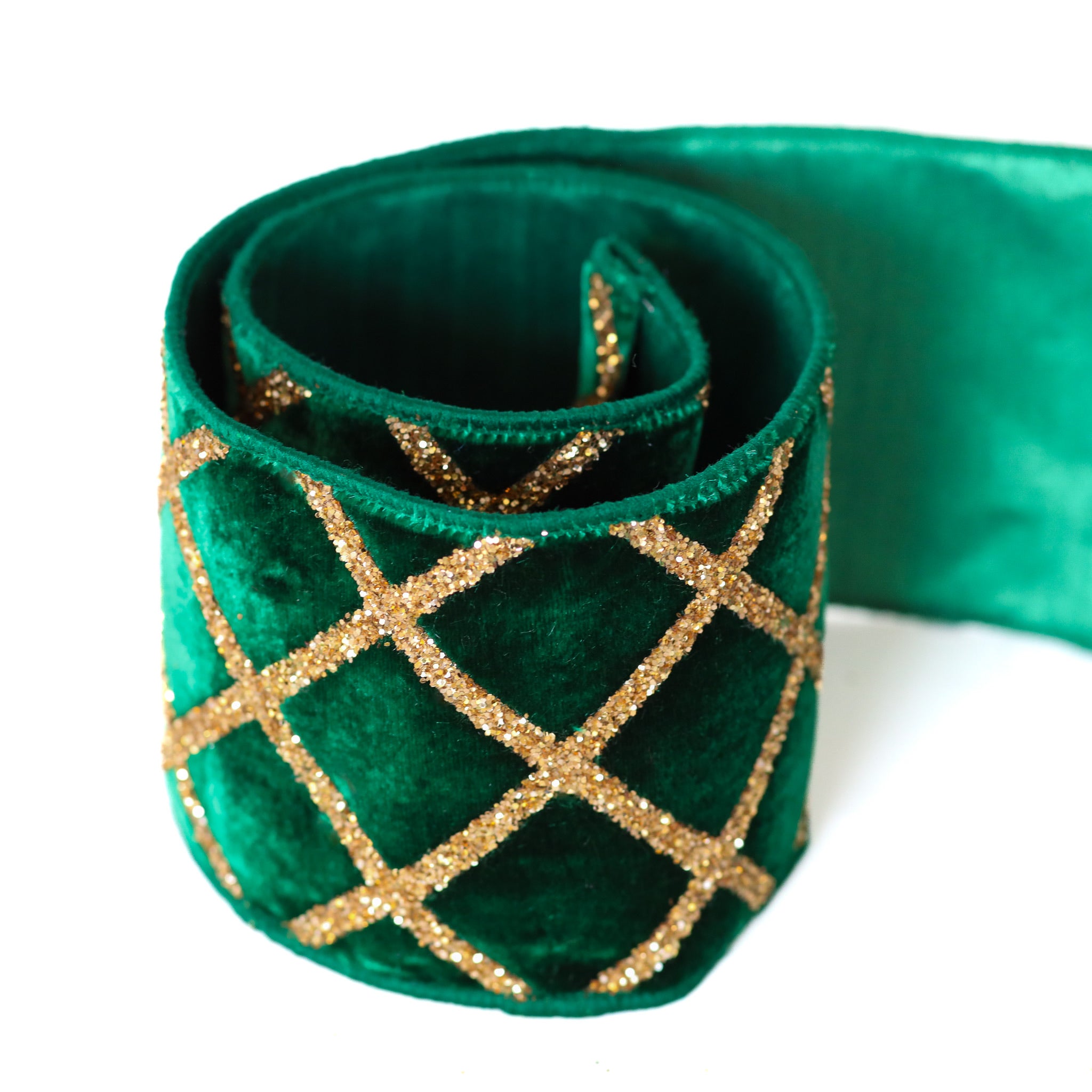 Emerald Glitter Lattice Velvet Ribbon