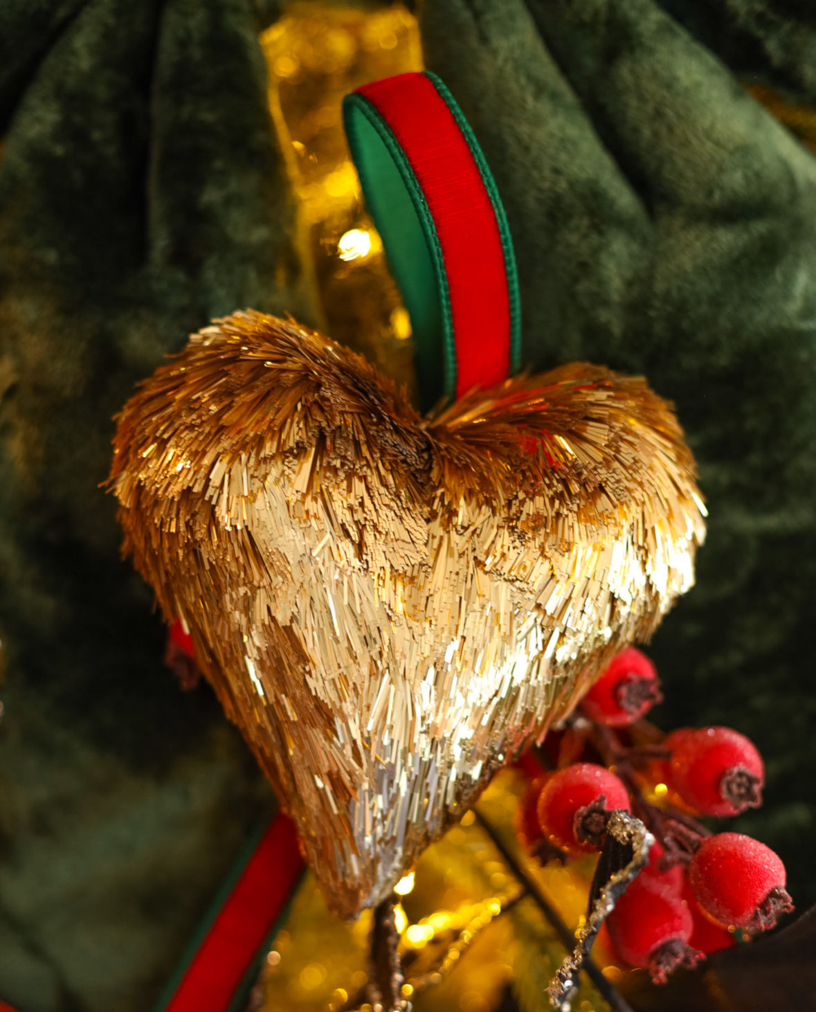 Gold Tinsel Heart Ornament