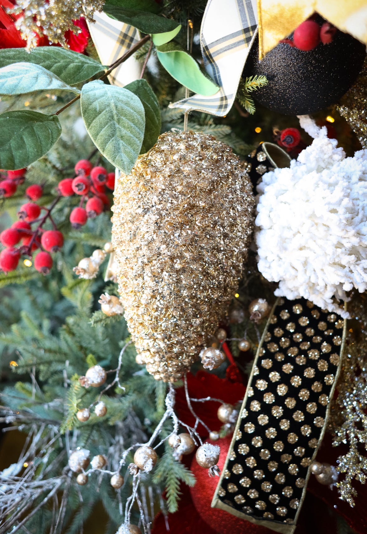 Golden Glitter Dots on Black Plush Velvet Ribbon