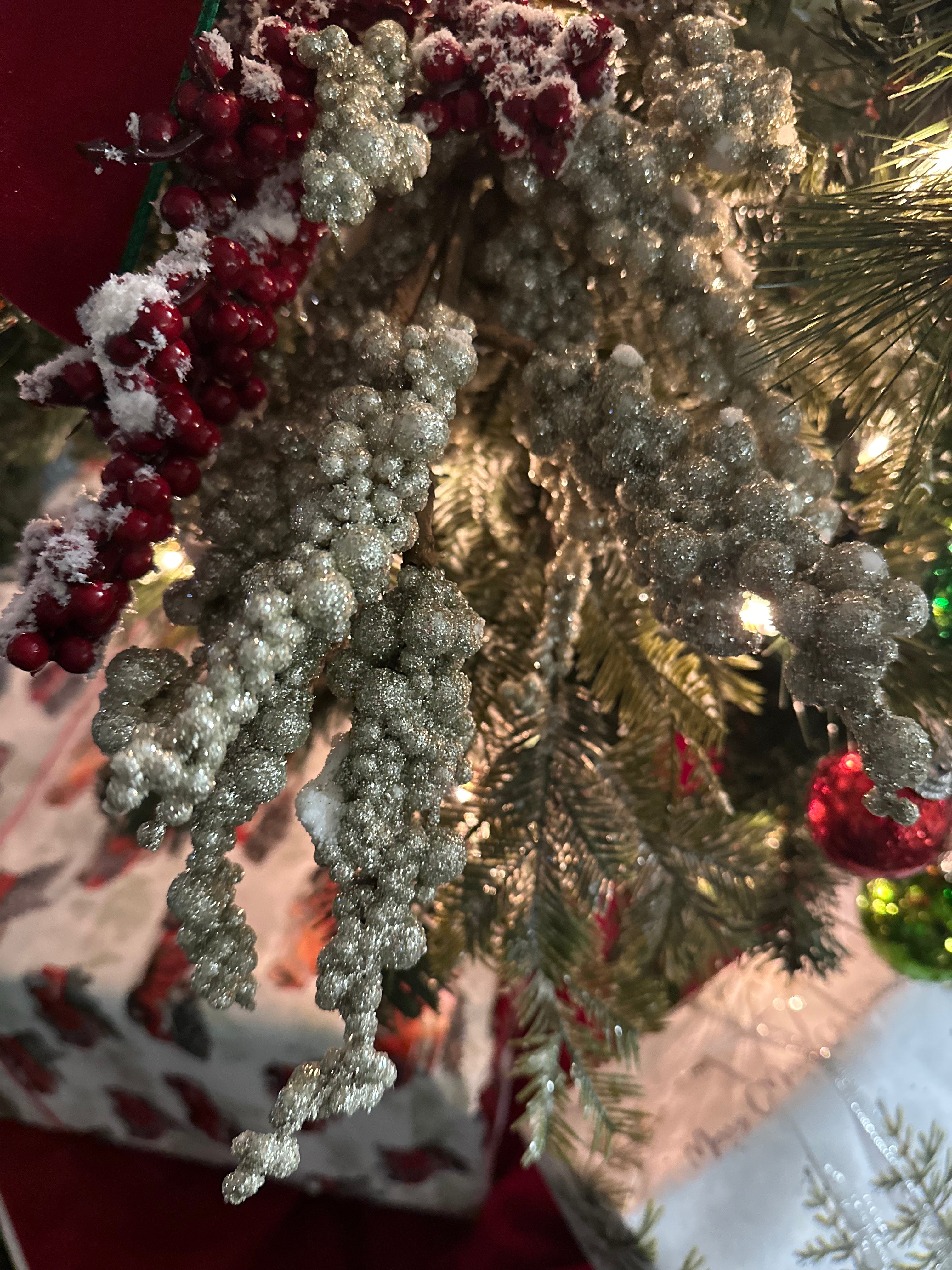 Platinum Berry Cluster Glitter Sprig