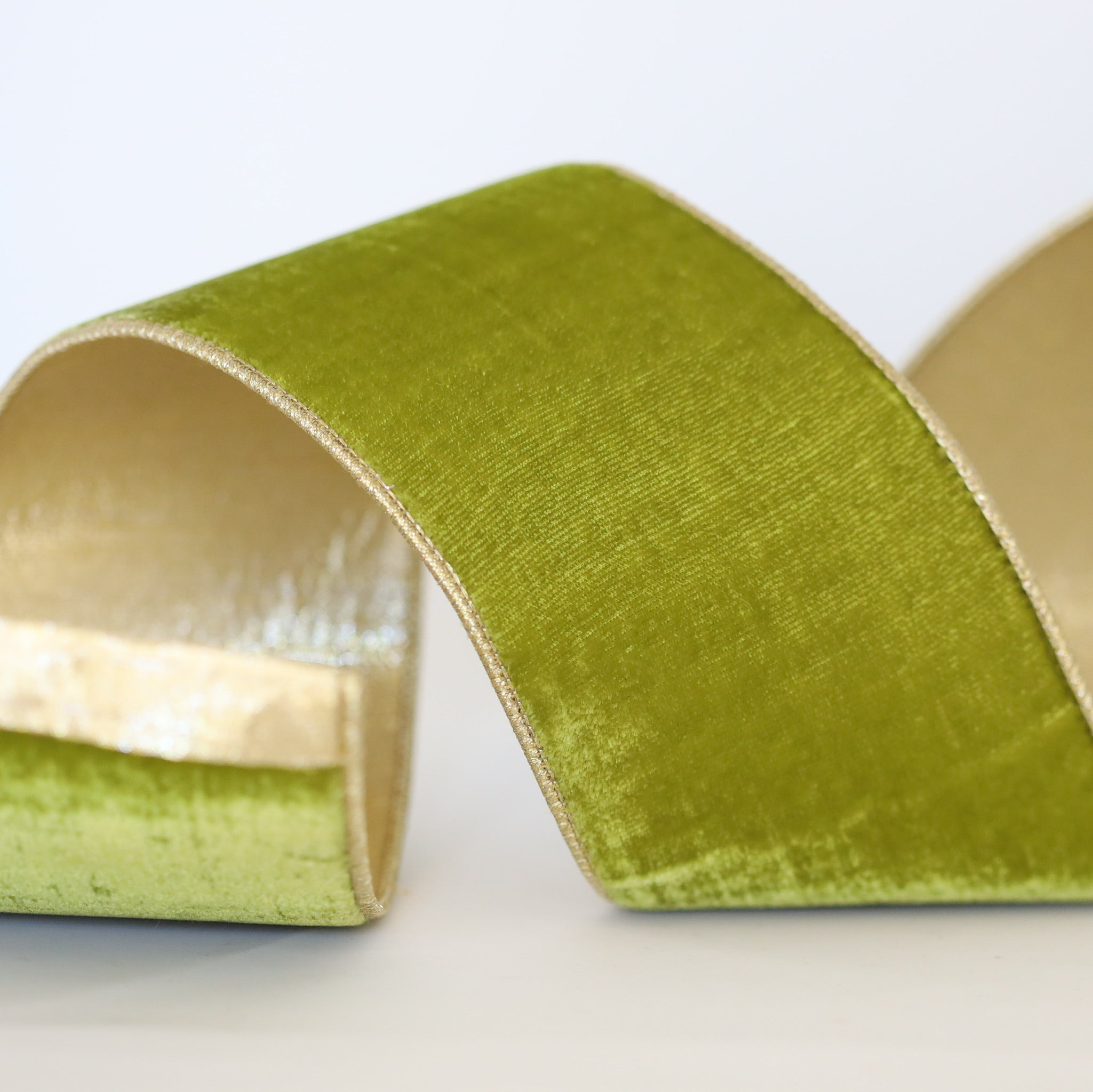 Moss Velvet with Gold Back Ribbon