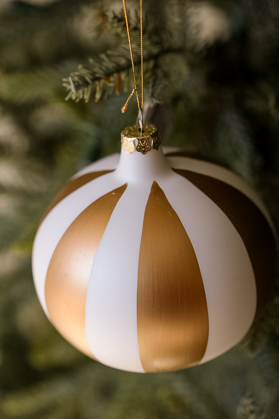 Gold and White Striped Ornament