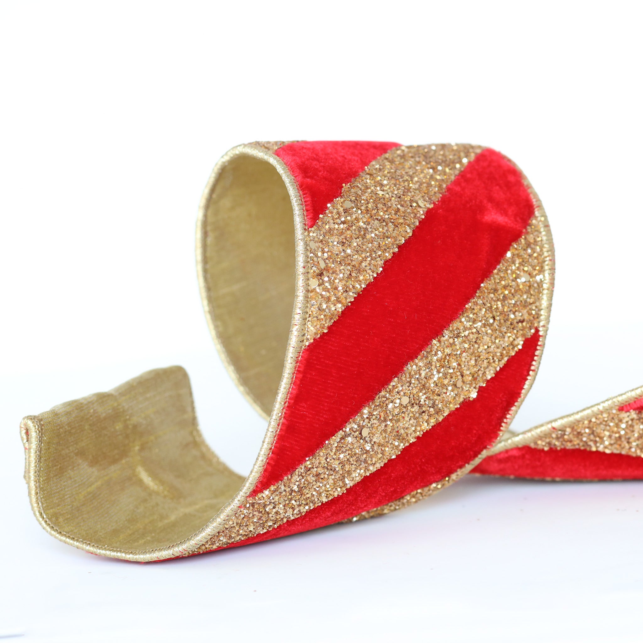 Red Velvet Glitter Stripe Ribbon - LIMITED STOCK