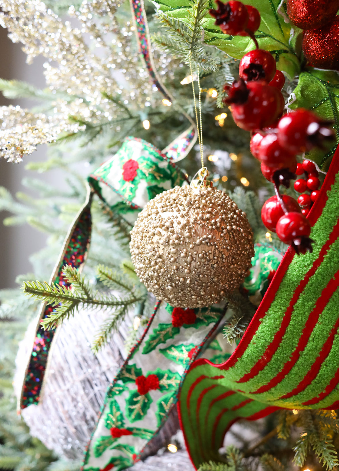 Beaded Ball Ornament - Available in Two Colors