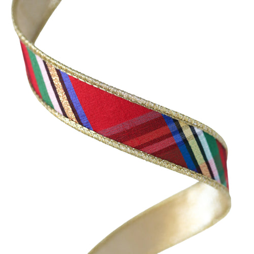 Nutcracker Diagonal Plaid Ribbon with Gold Backing