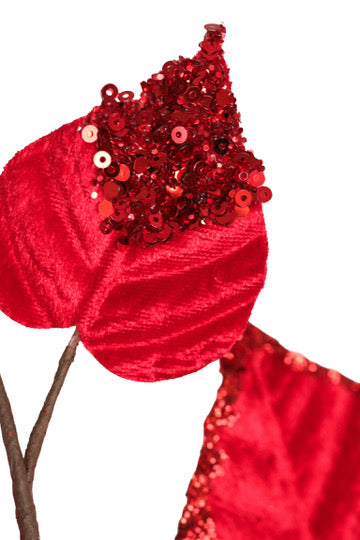 Red Velvet Hanging Leaf Sprig