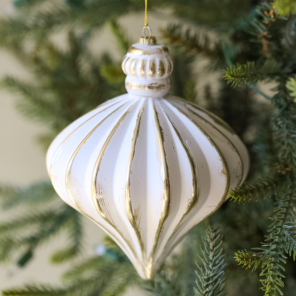 White and Gold Matte Onion Ornament