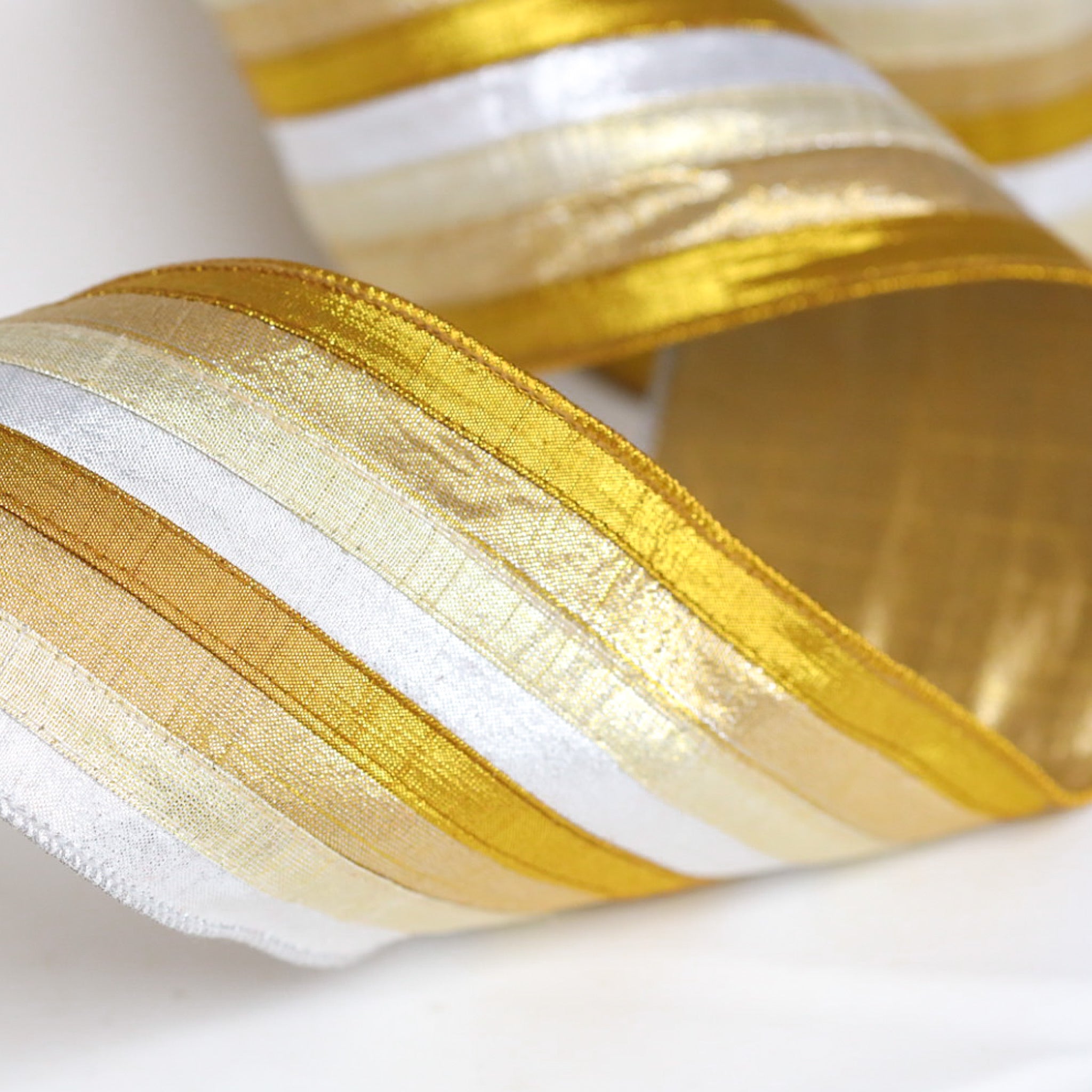 Metallic Dupion Multi-Colored Striped Ribbon - LIMITED STOCK