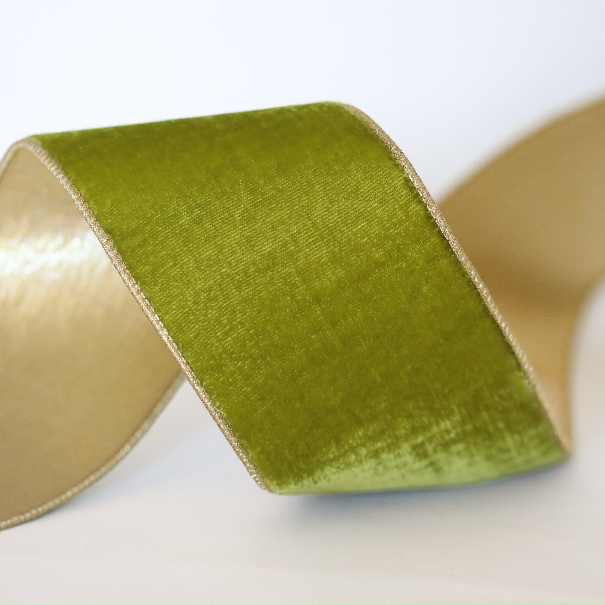 Moss Velvet with Gold Back Ribbon