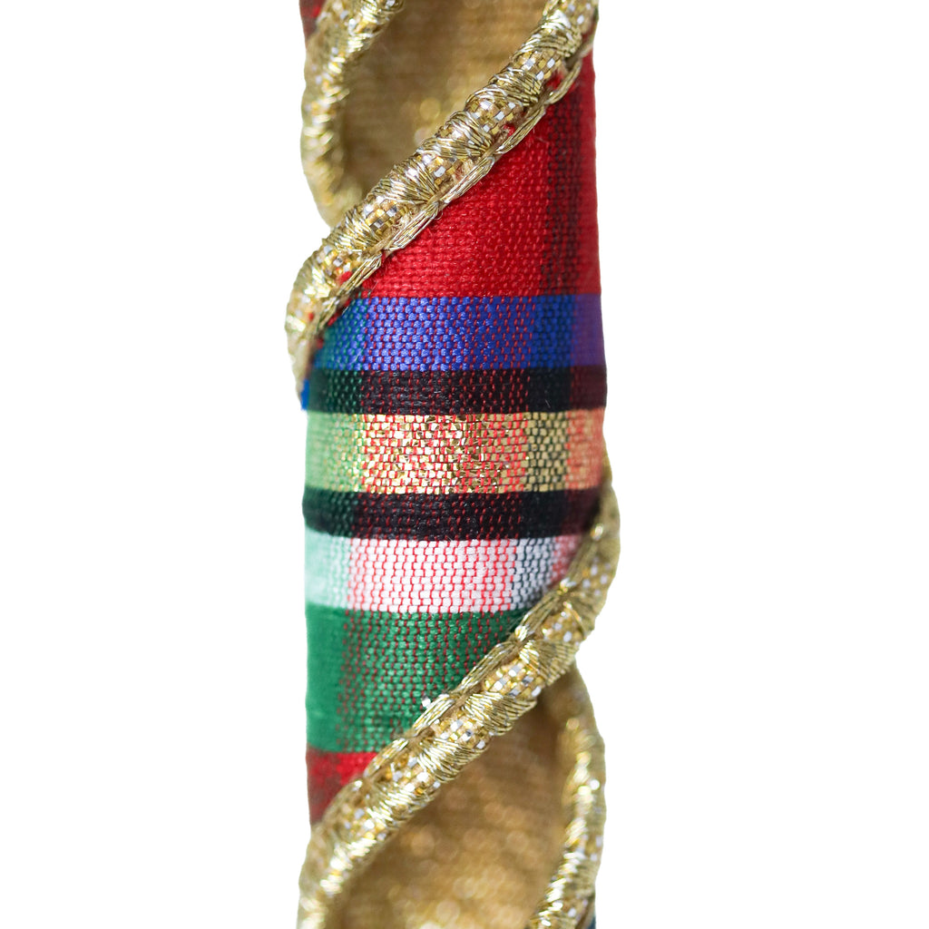 Nutcracker Diagonal Plaid Ribbon with Gold Backing