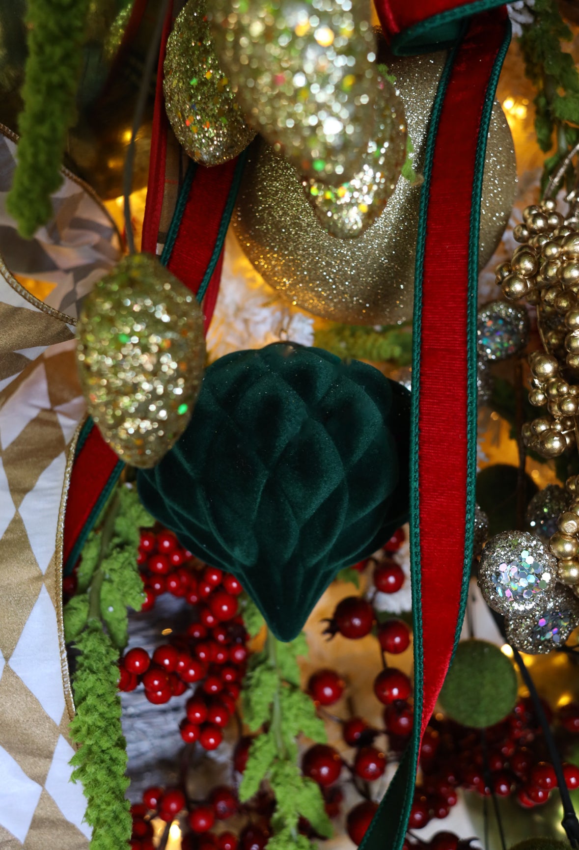 Dark Green Velvet Onion Ornament