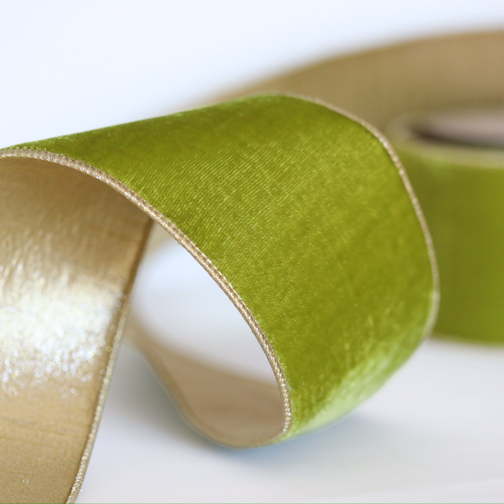 Moss Velvet with Gold Back Ribbon