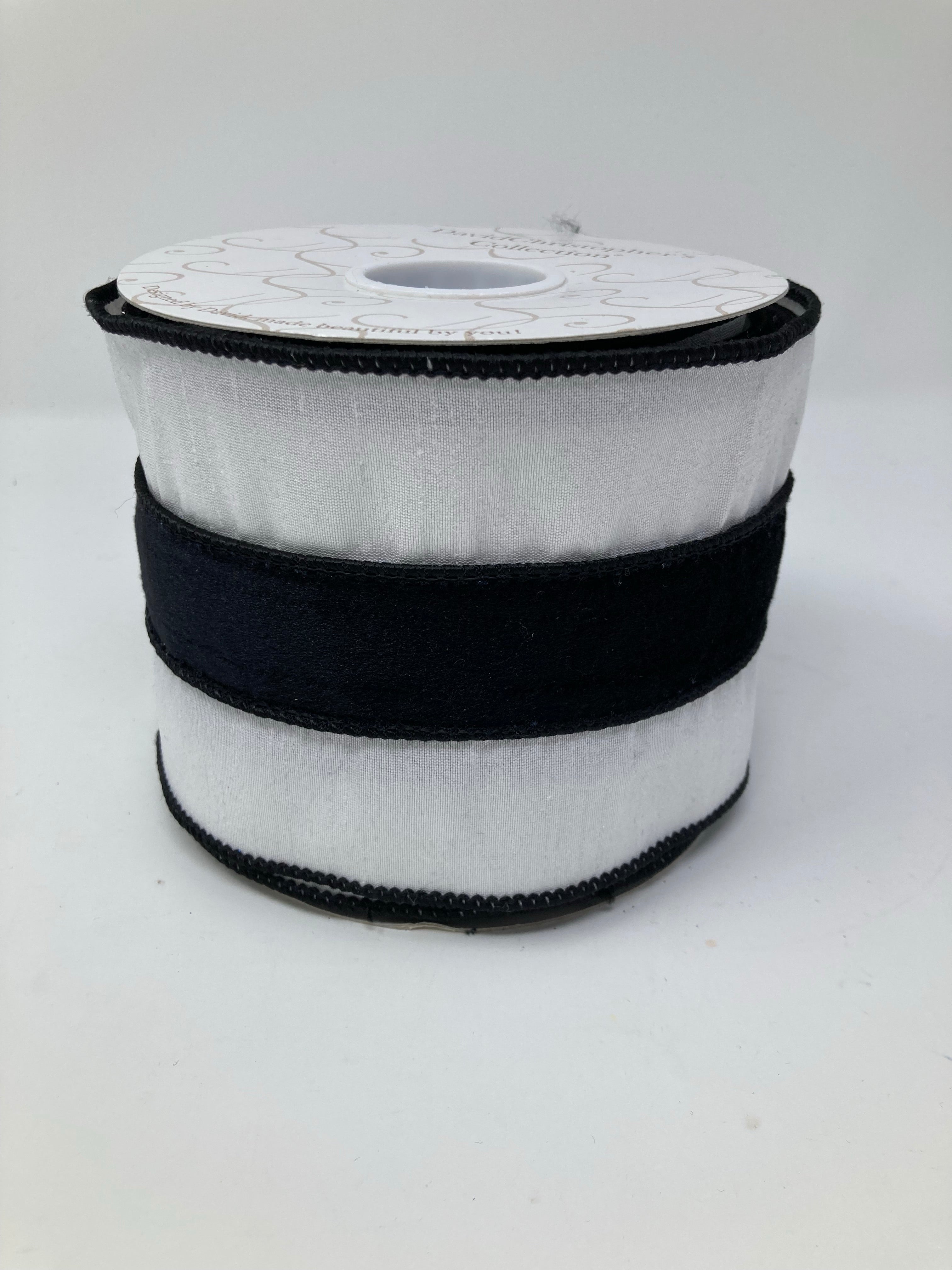 White Ribbon with Black Velvet Center Stripe
