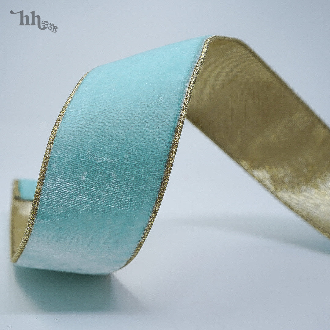 Sky Blue Velvet with Gold Back Ribbon- Available in Two Sizes