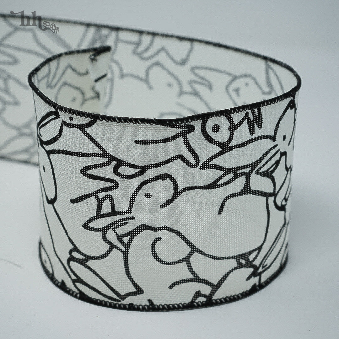 Black and White Linen Ribbon with Rabbits