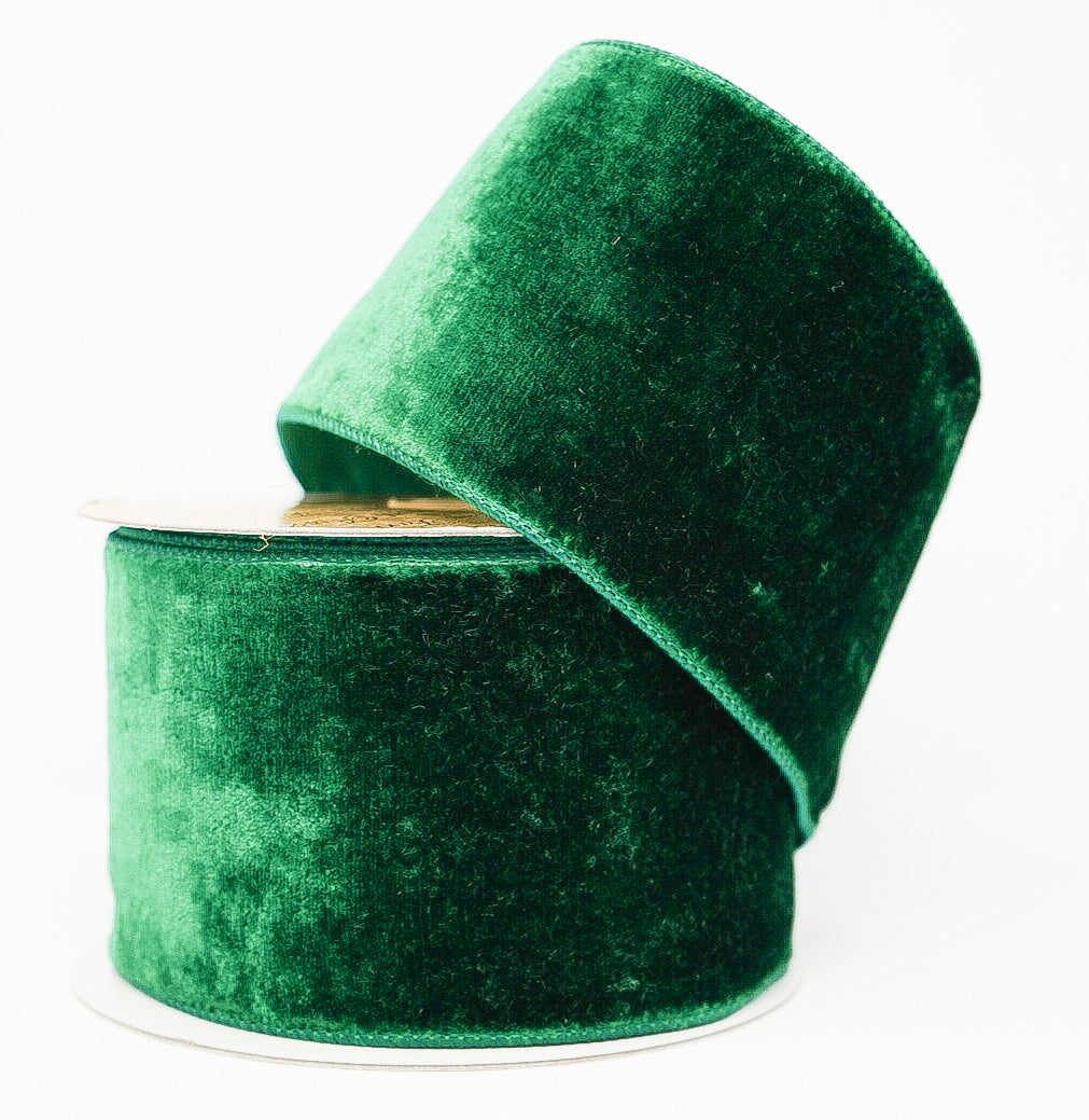 Emerald Green Velvet with Green Satin Back Ribbon