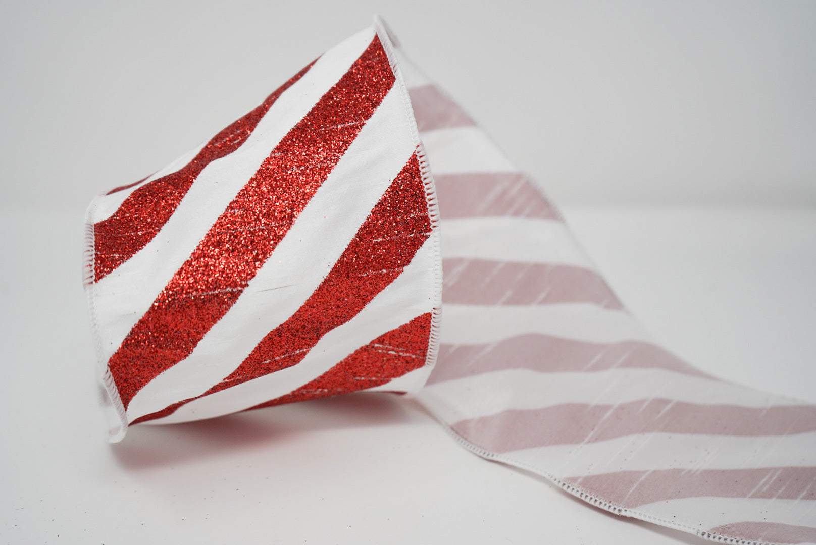 Red Glitter and White Striped Ribbon