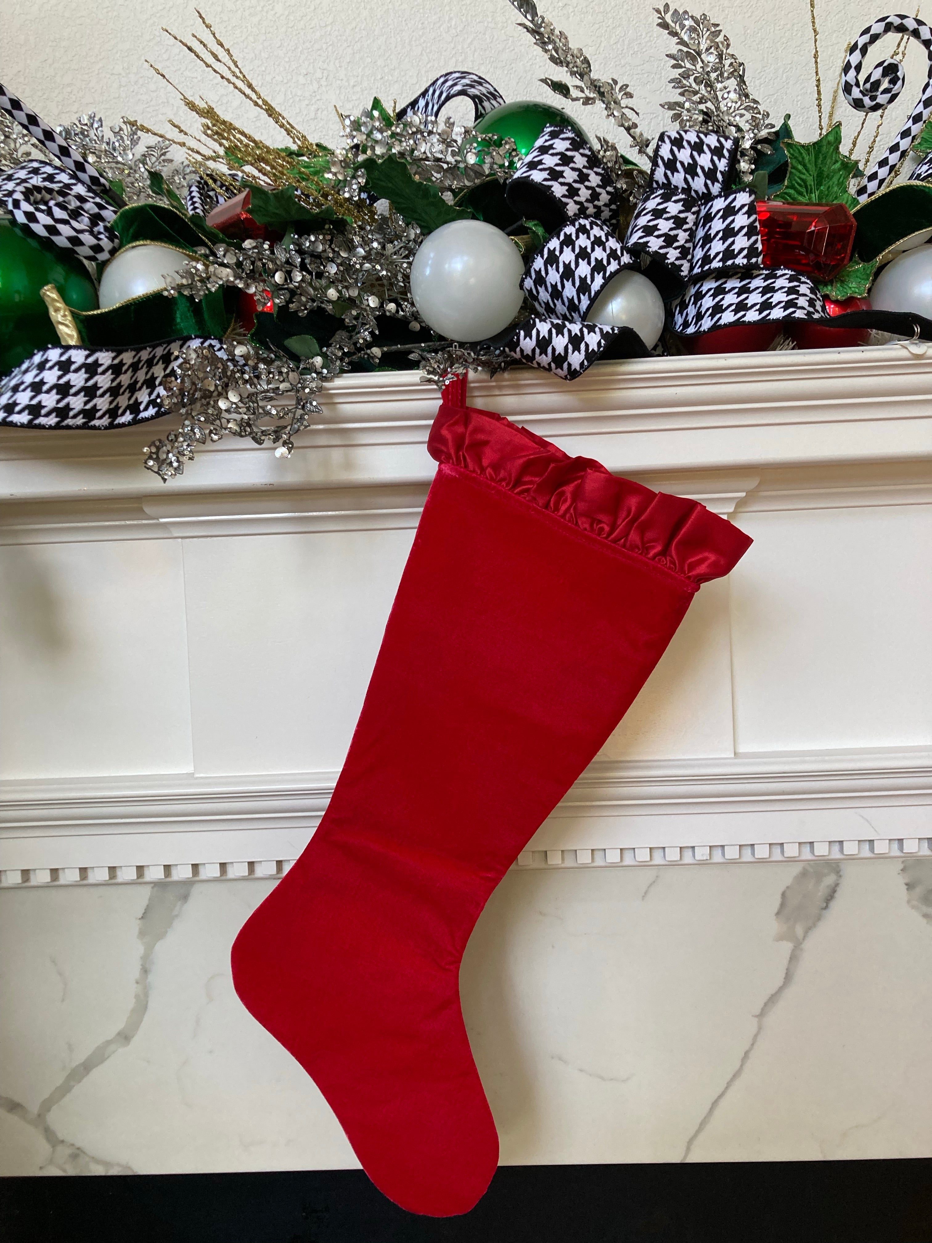 Velvet Ruffle Stocking - Available in Red And Emerald Green