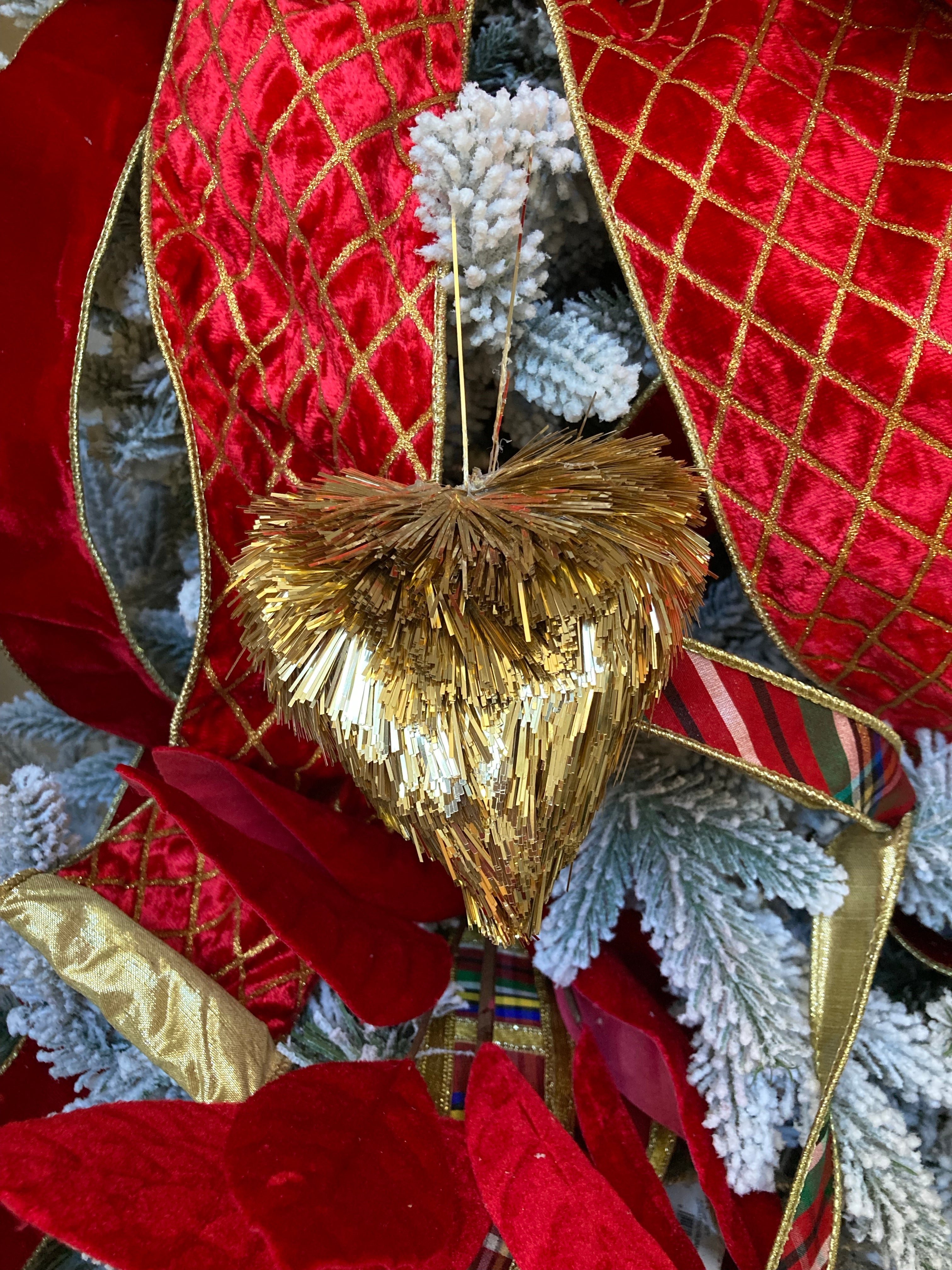 Gold Tinsel Heart Ornament