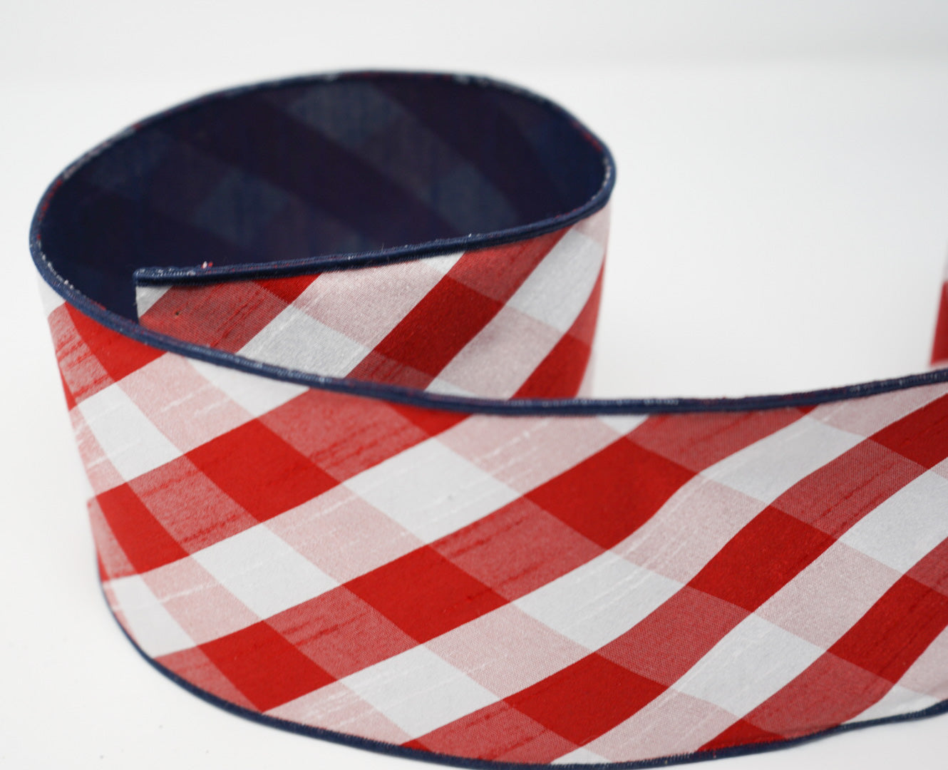 Red White Diagonal Check with Navy Back