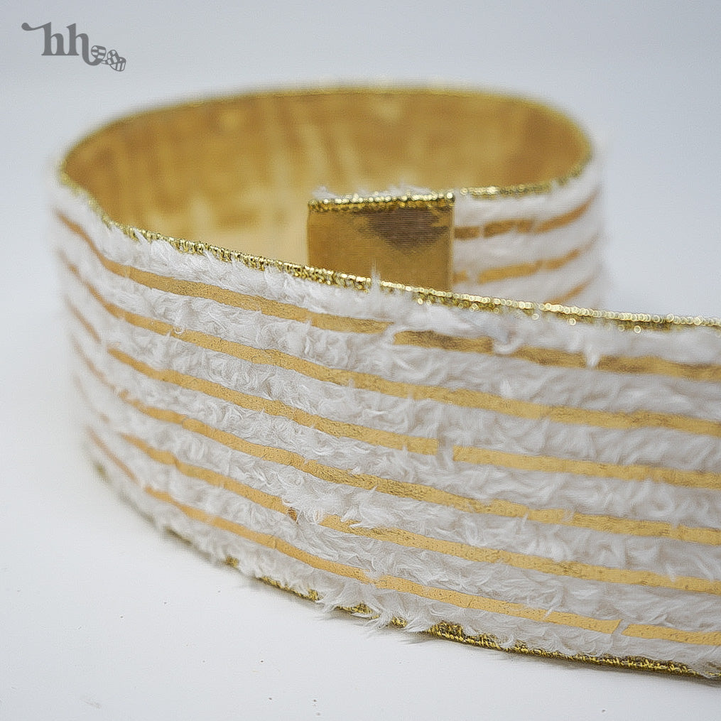 Ivory Fur with Metallic Gold Stripe Ribbon