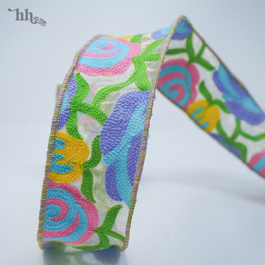 Floral Pastel Embroidered Ribbon
