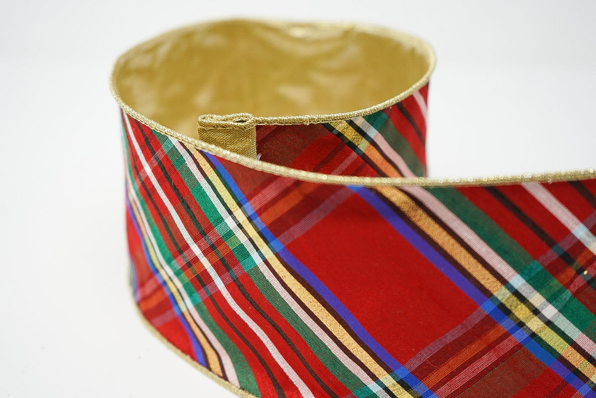 Nutcracker Plaid Ribbon with Gold Back