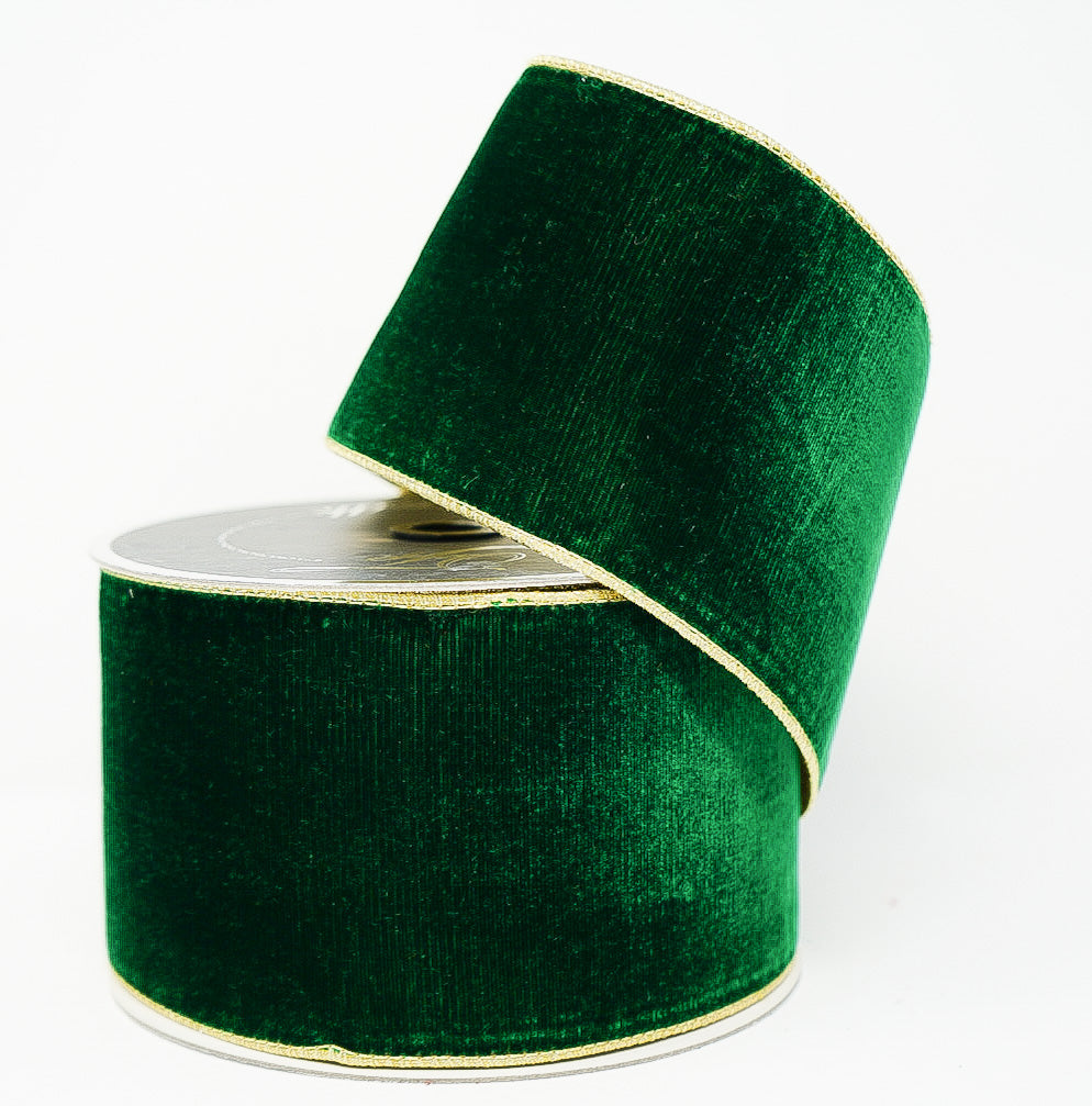 Green Velvet with Gold Back Ribbon