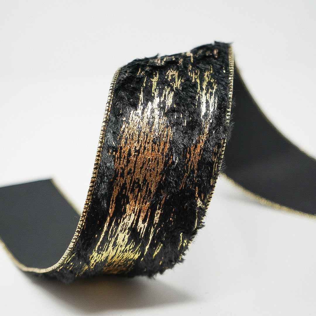 Black Fur with Metallic Gold Ribbon