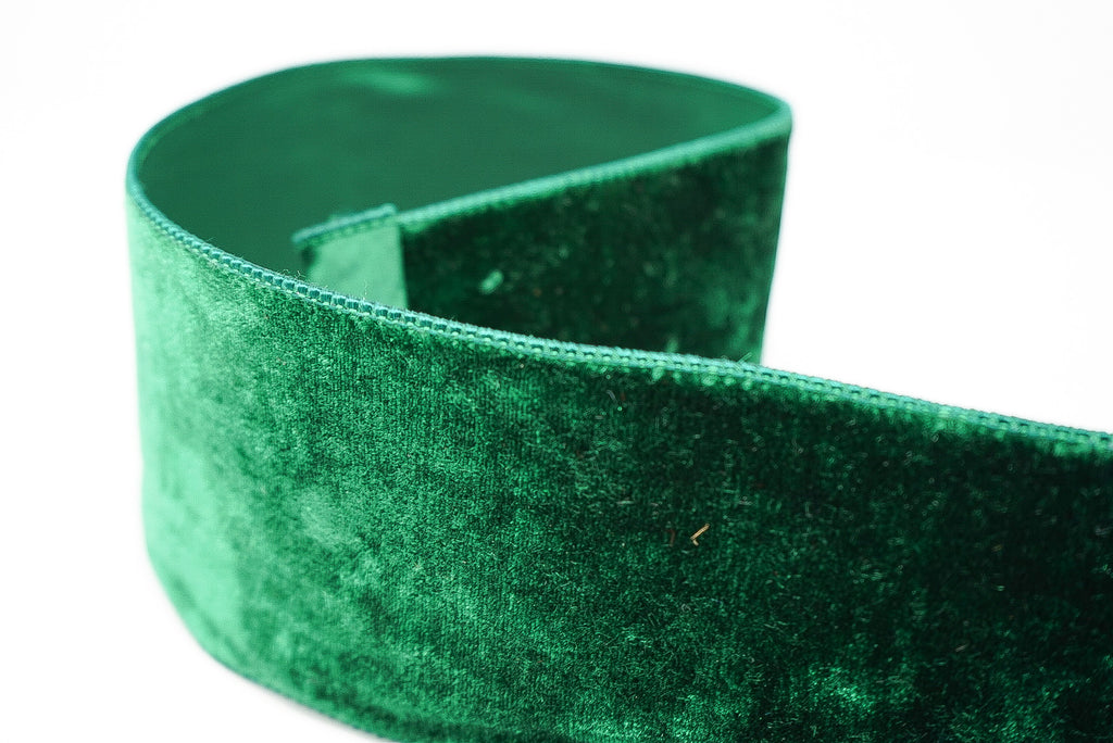 Emerald Green Velvet with Green Satin Back Ribbon