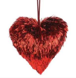 Red Tinsel Heart Ornament