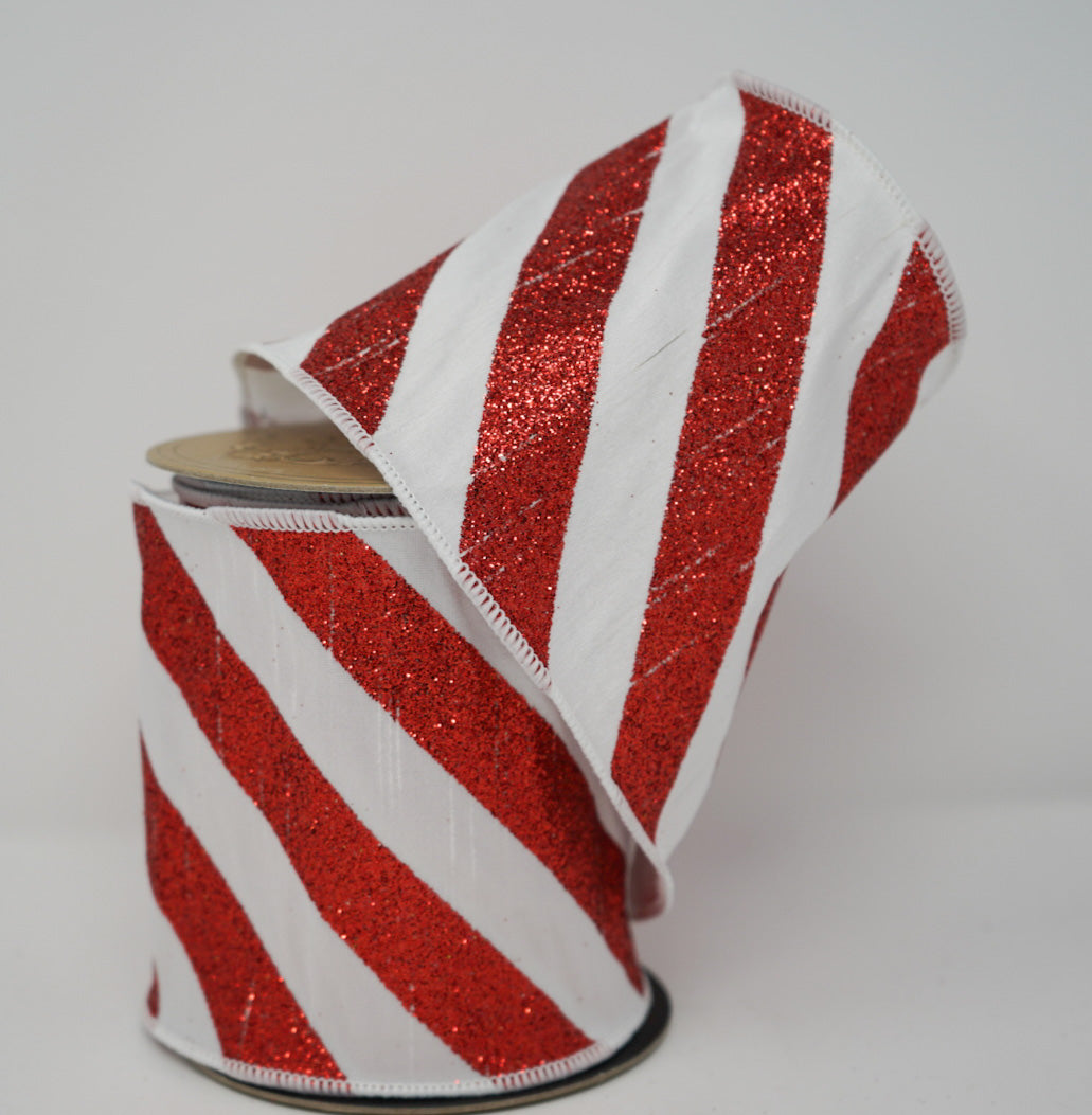 Red Glitter and White Striped Ribbon