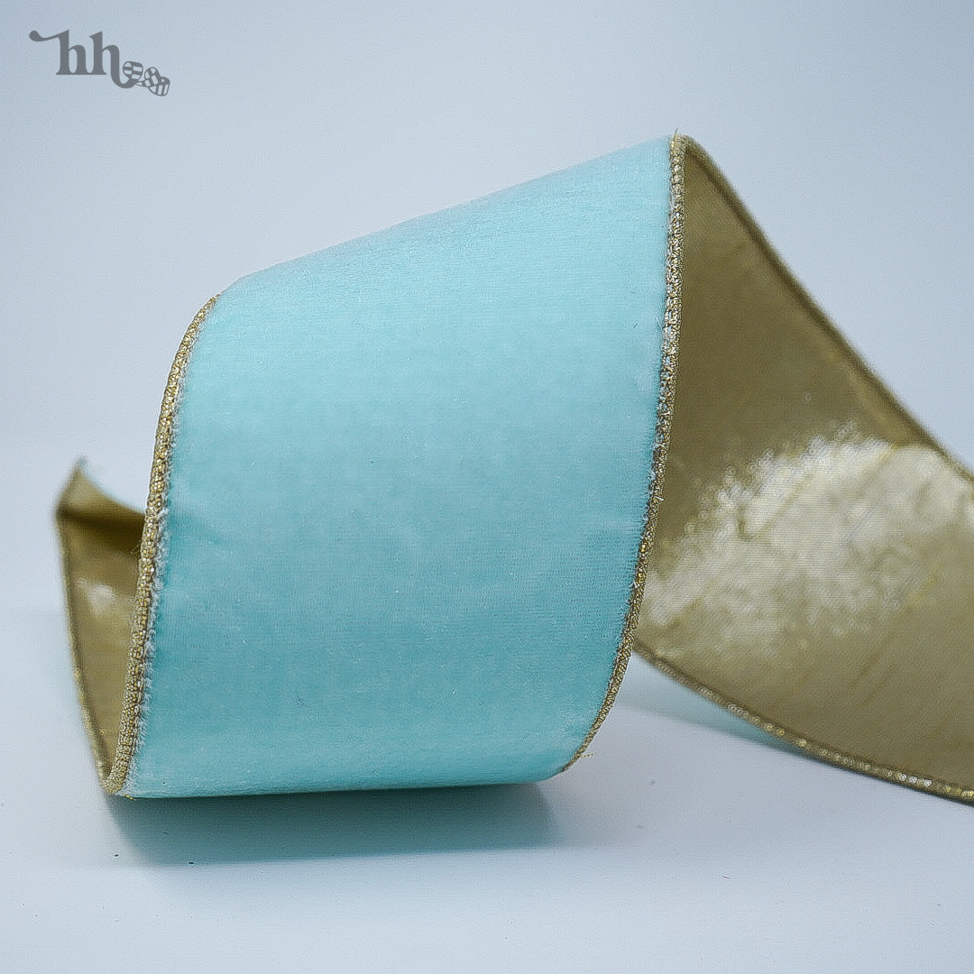 Sky Blue Velvet with Gold Back Ribbon- Available in Two Sizes