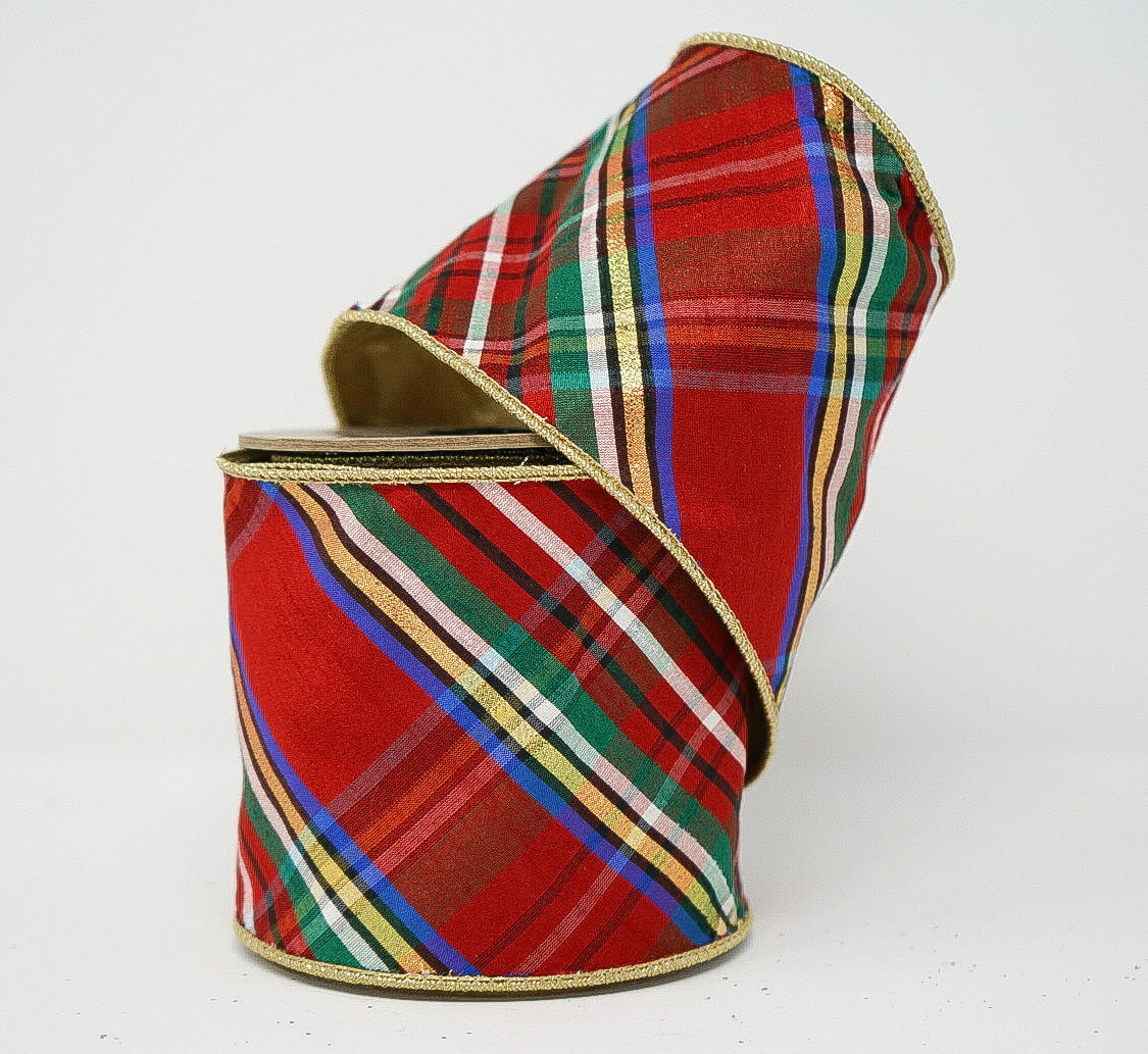 Nutcracker Plaid Ribbon with Gold Back