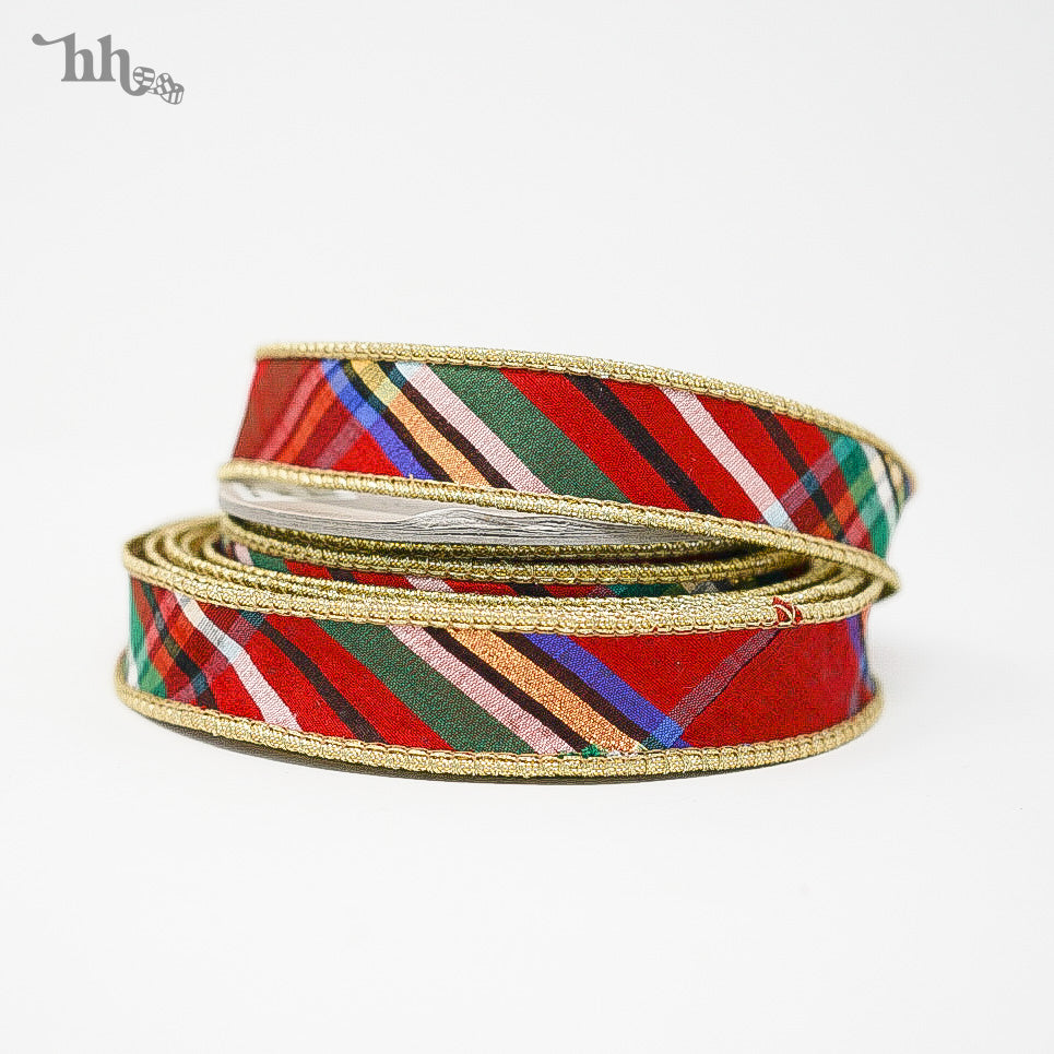 Nutcracker Plaid Ribbon with Gold Back