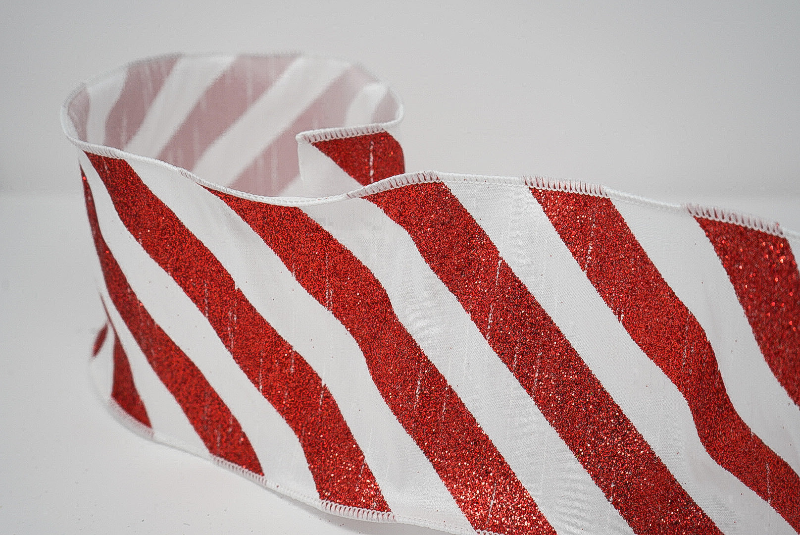 Red Glitter and White Striped Ribbon