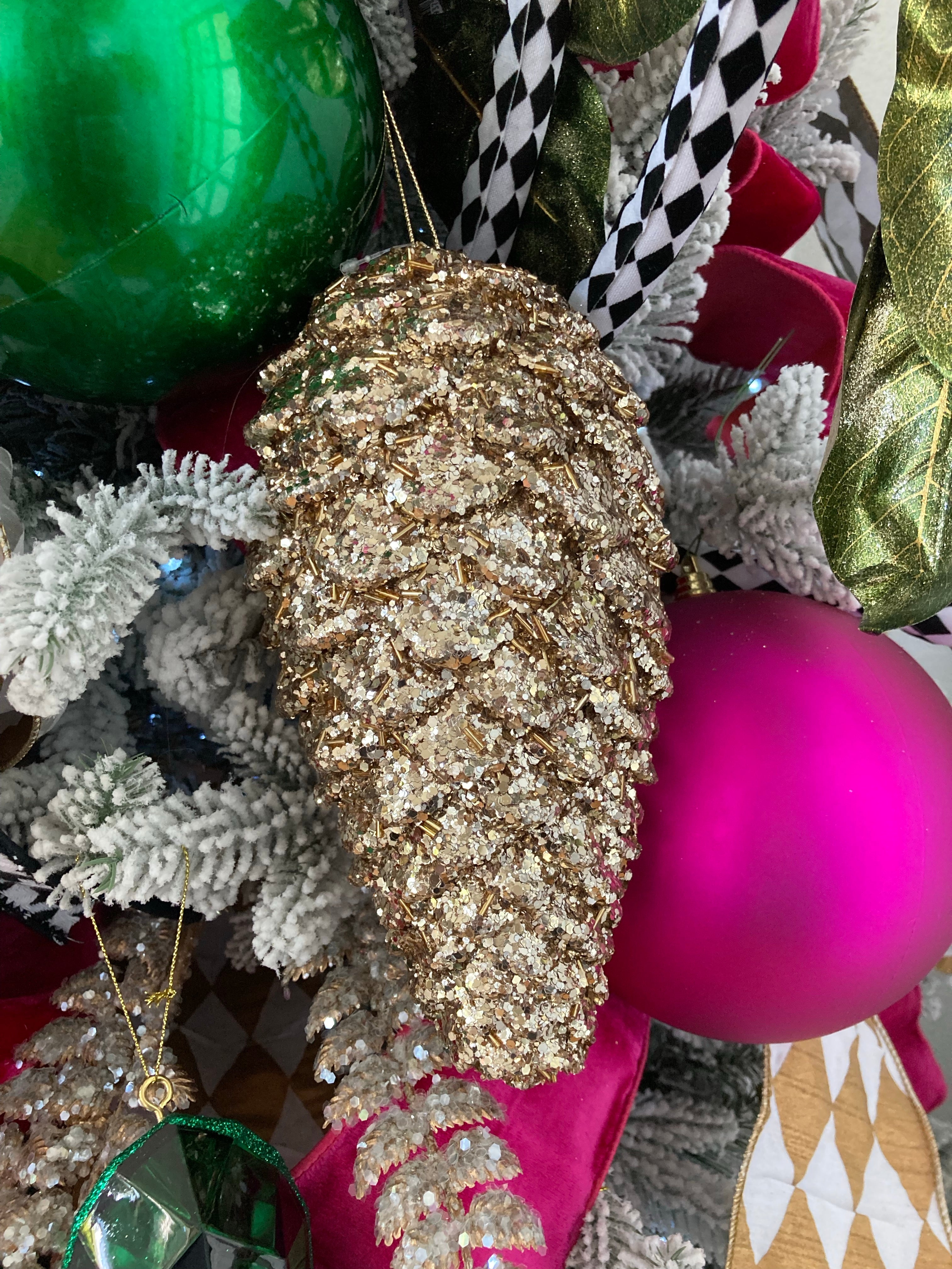 Gold Glitter Pinecone Ornament - Available in Two Sizes