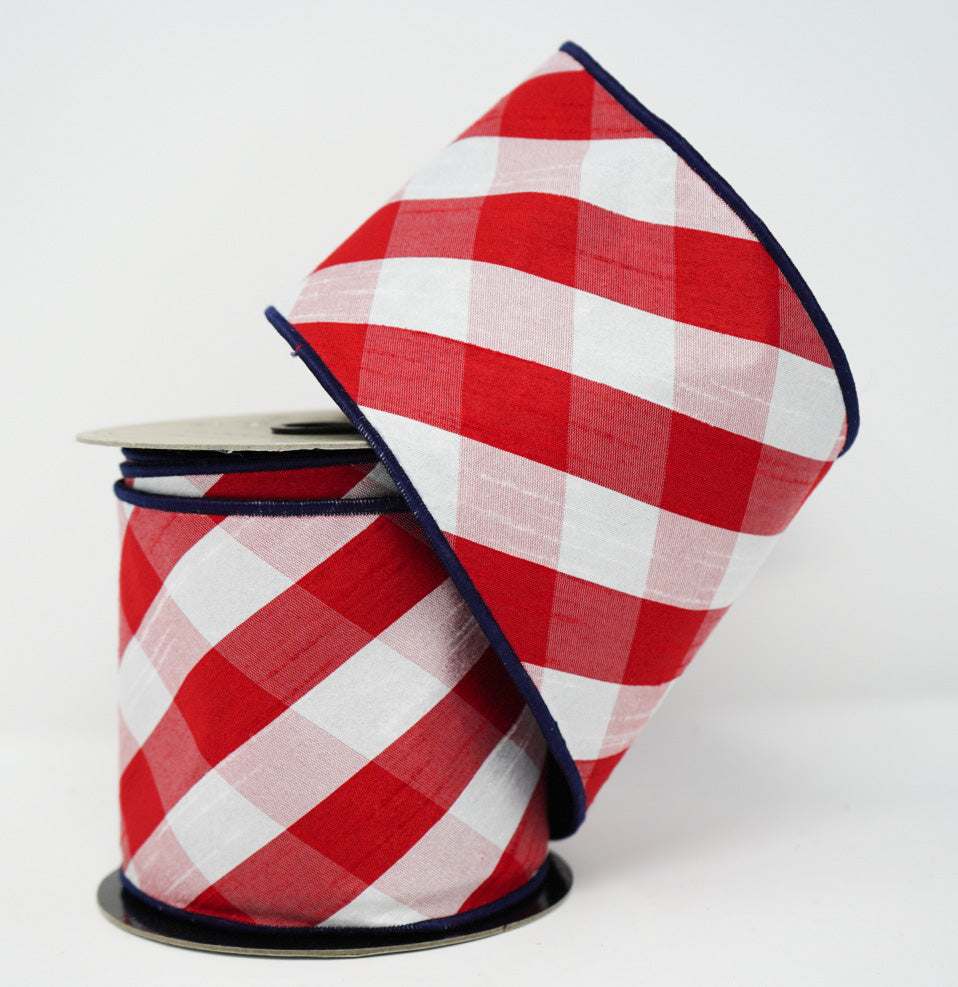 Red White Diagonal Check with Navy Back