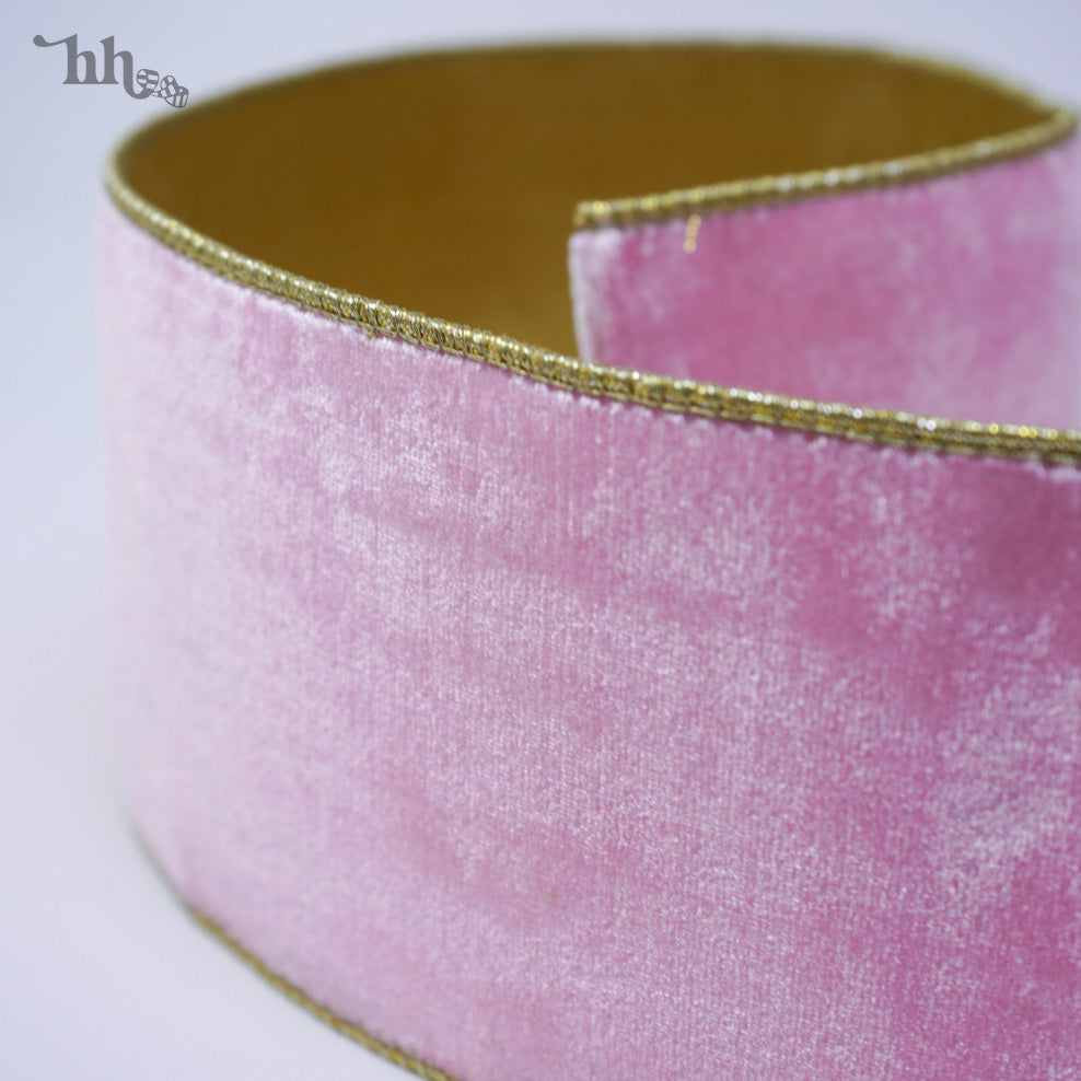 4” x 5 Yard Gold Trim On Pink Velvet Ribbon