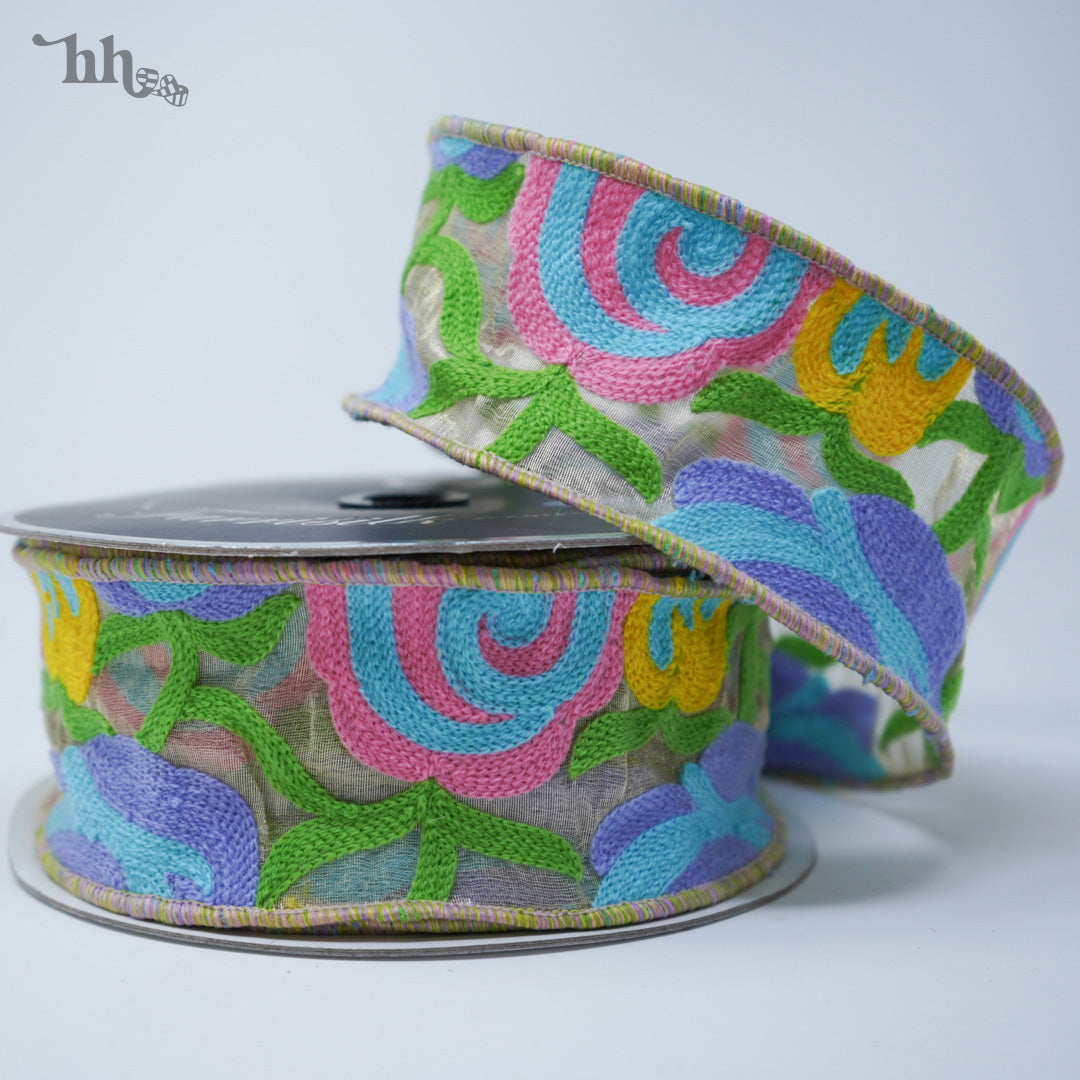 Floral Pastel Embroidered Ribbon