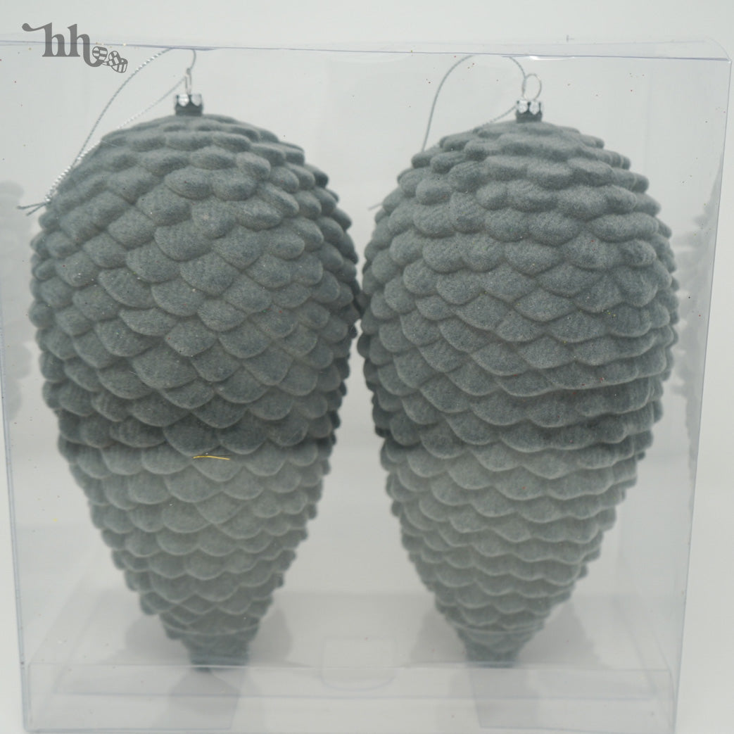 Grey Flocked Pinecone - Set of 2