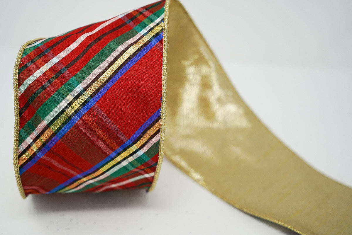 Nutcracker Plaid Ribbon with Gold Back
