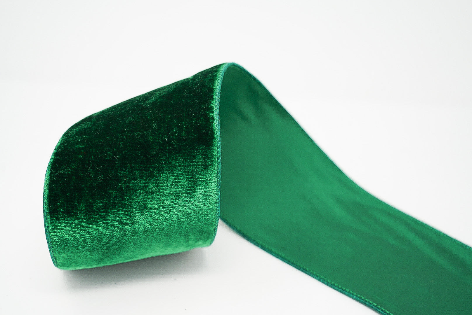 Emerald Green Velvet with Green Satin Back Ribbon